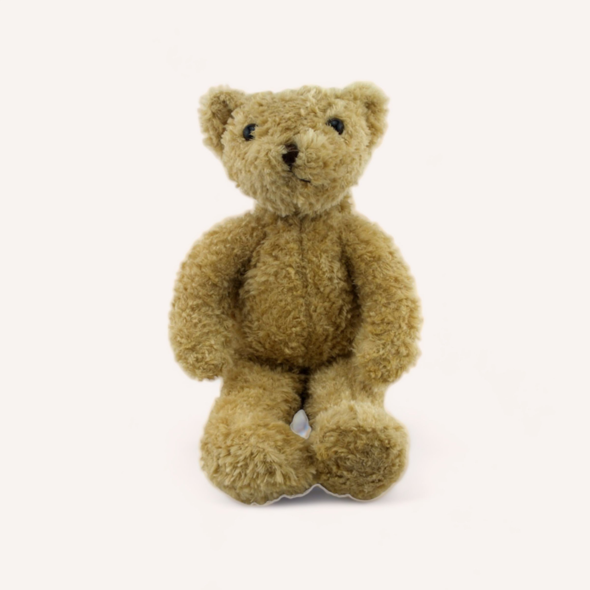 A cuddly Joshua Bear from The Teddy Factory sitting against a white background.