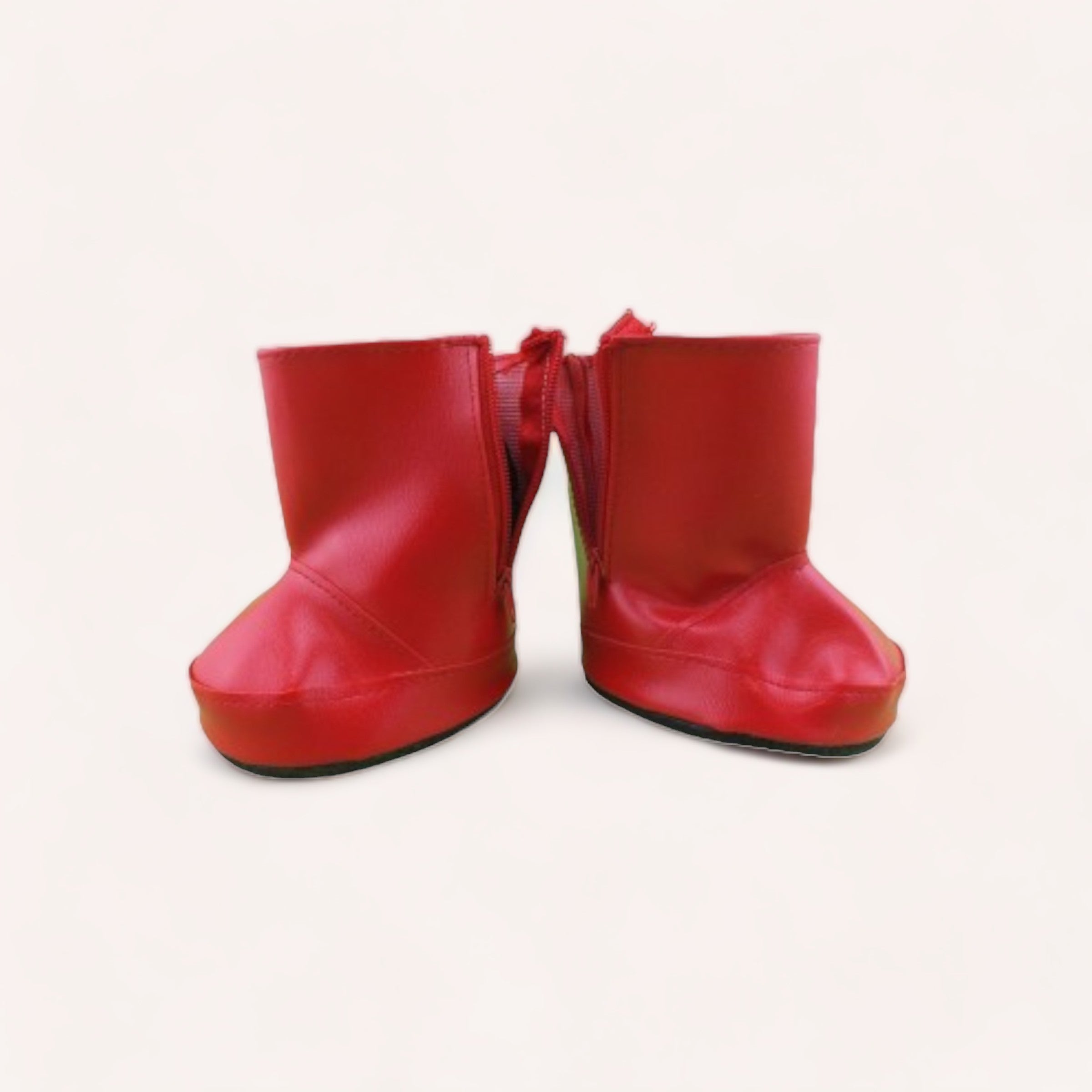 A pair of Bear Red Boots from The Teddy Factory, featuring a zip-up design and a bow at the back, presented against a clean white background.