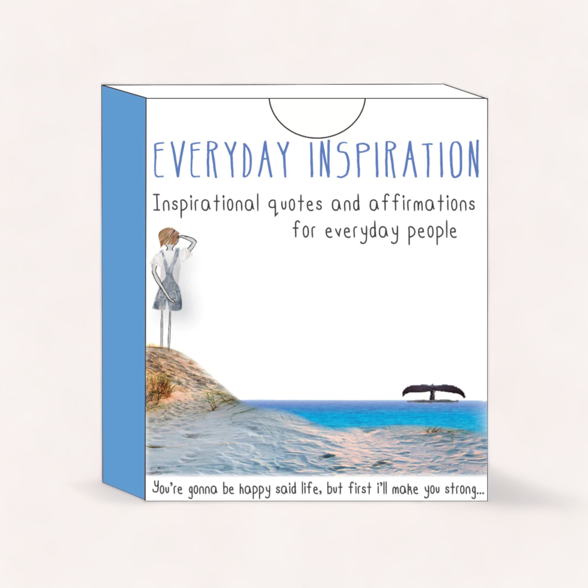 A book with a tranquil cover design featuring the title "Everyday Inspiration - Positivity Pack," with an image of a person standing on a cliff overlooking the ocean by icandy.