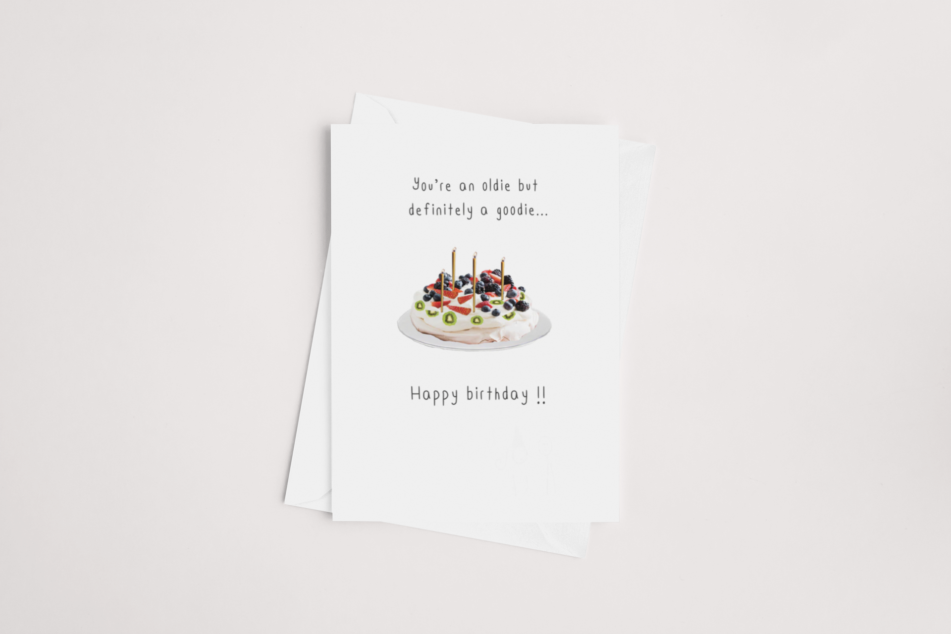 A birthday greeting card from icandy New Zealand featuring a playful message and an illustration of a cake with candles on a white background, available for multibuy.