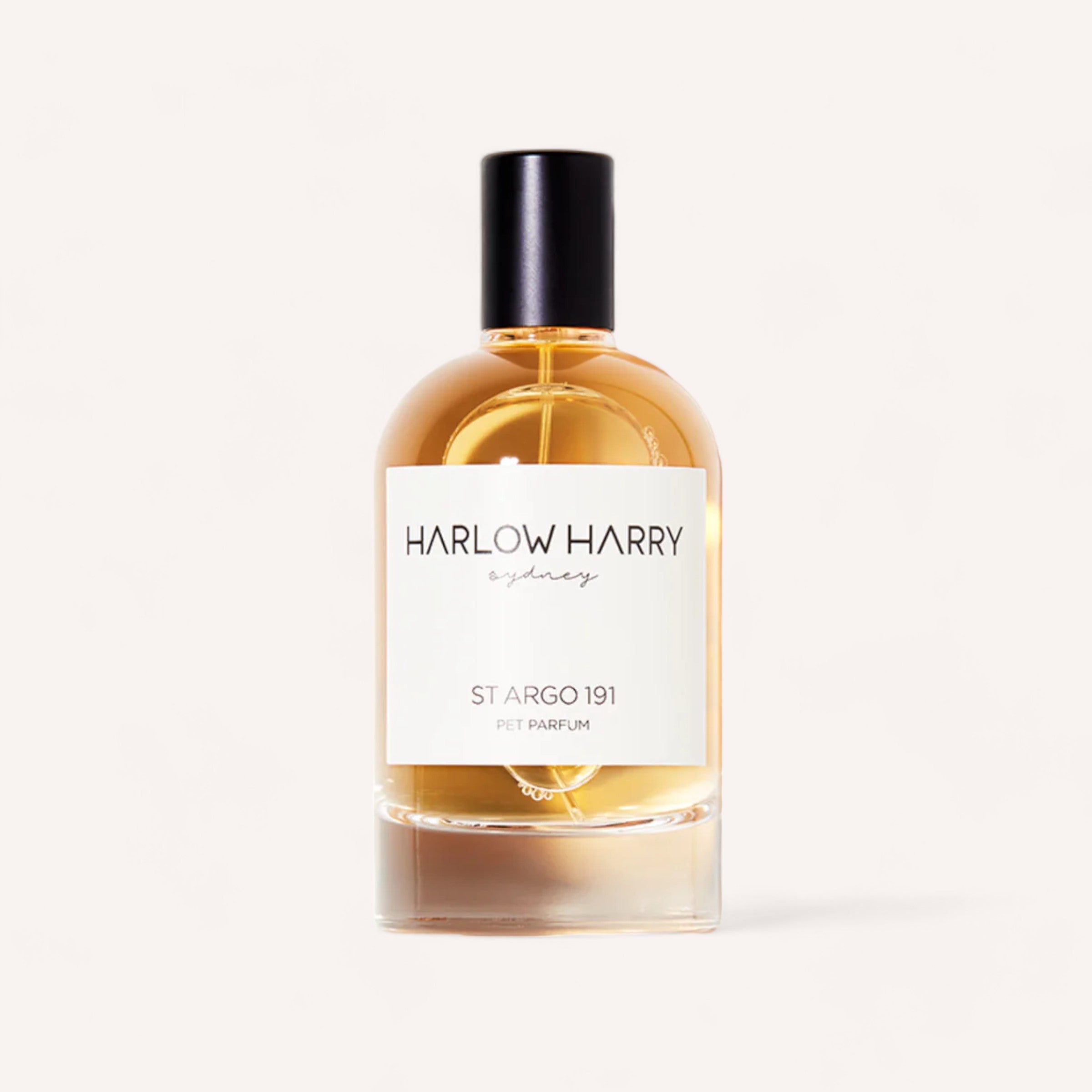 A sleek bottle of Harlow Harry St Argo 191 Dog Perfume on a clean, white background.