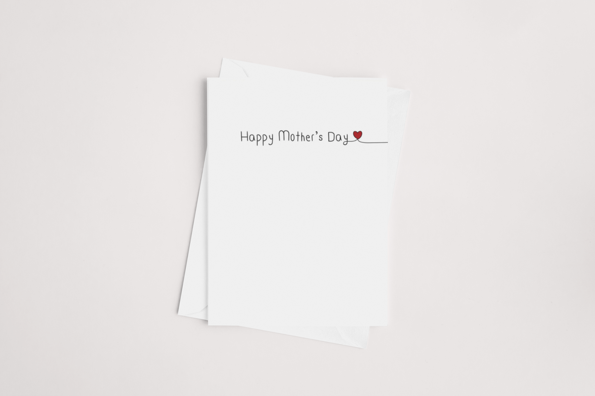 A simple white icandy Happy Mother's Day Card with "happy mother's day" written in black ink on the front, positioned on a white background.